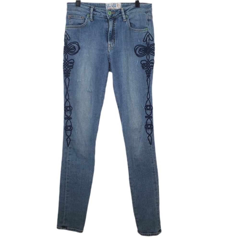 Sandrine Rose‎ Embroidered Jeans Women's Size 25 Blue Skinny Fit Made in USA